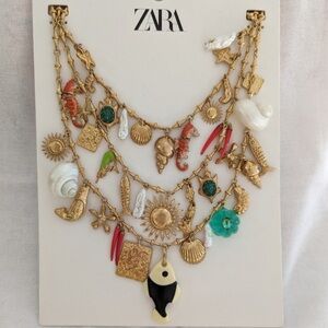Zara Ocean Sea Charm Necklace Gold NWT 🐚